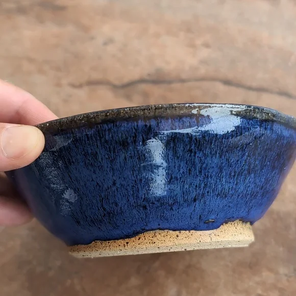 Handmade Studio Ceramics Pottery Hand Thrown Bowl Blue Black Glazed - Picture 5 of 5
